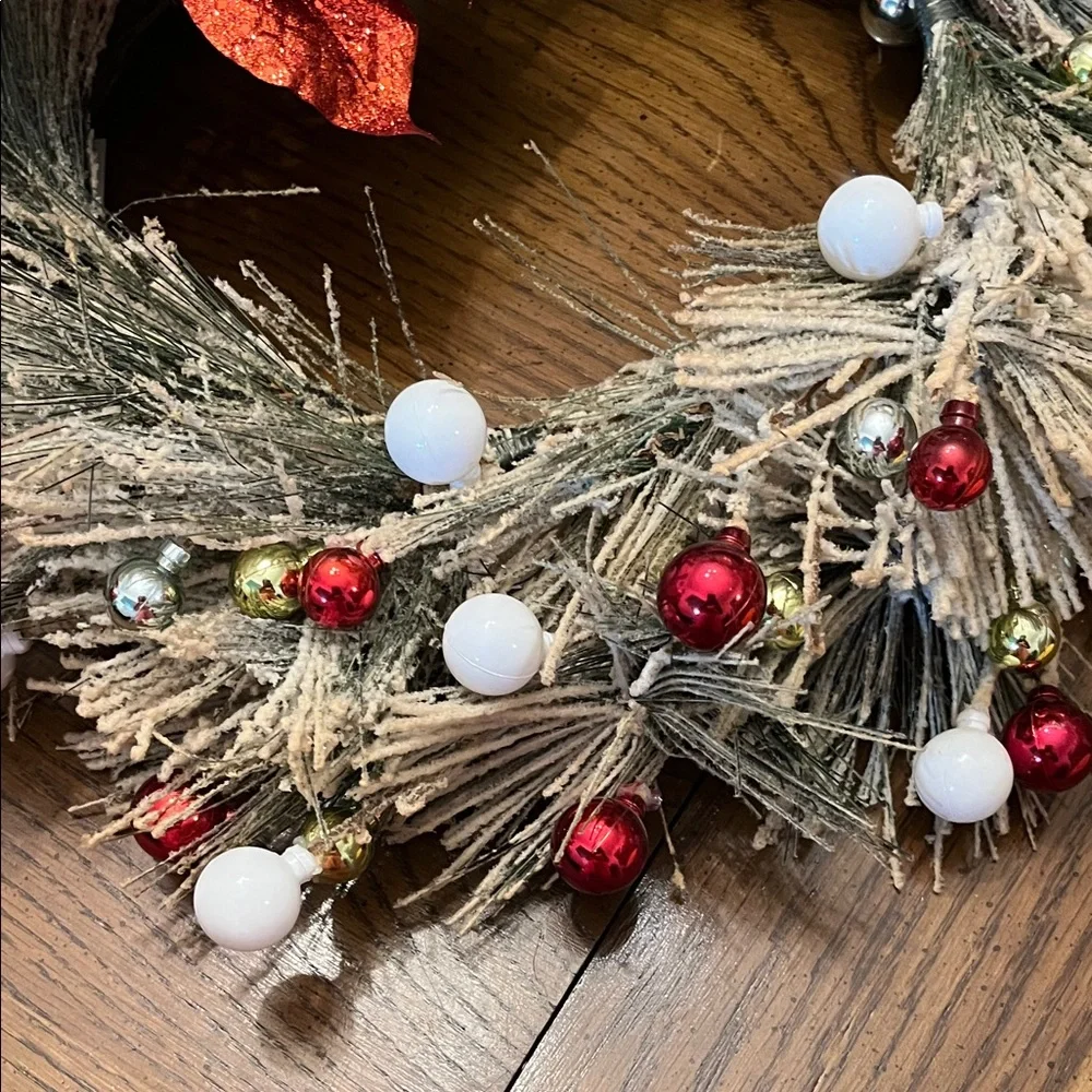 Festive Holiday Wreath with Red Poinsettia‎